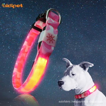 Pink Camouflage Nylon Led Lighted Flashing Dog Collar